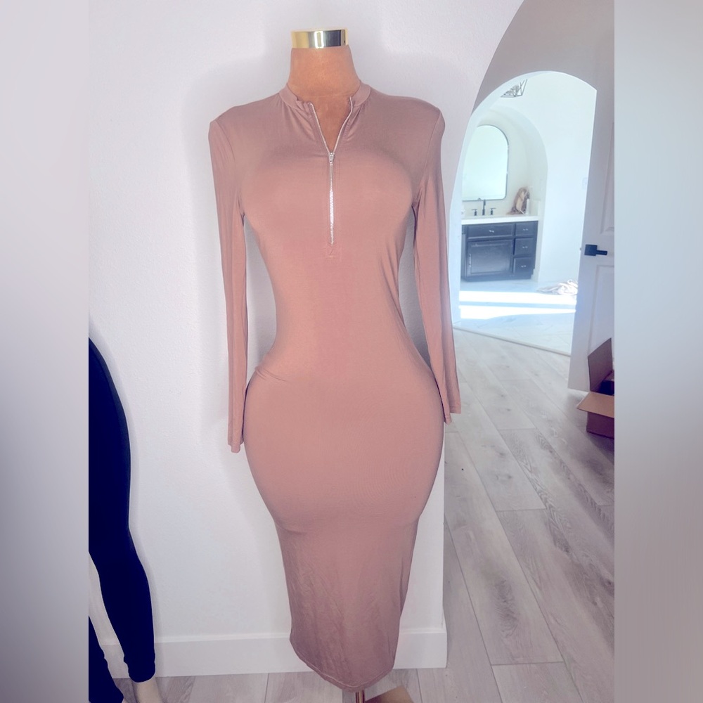 NWT SHEIN zip front solid body con fall dress size large women